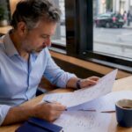 Un imprenditore italiano analizza i dati del CRM alla sua scrivania in ufficio.